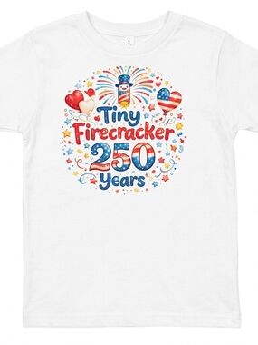 Bella Canvas White Kids Tiny Firecracker 250 Years Patriotic Graphic Tee